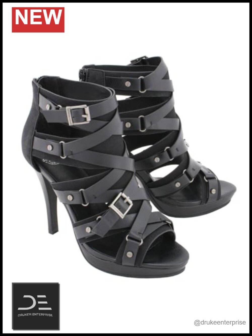 Faux Leather Stiletto Heel Ankle Strap Sandals Open Toe